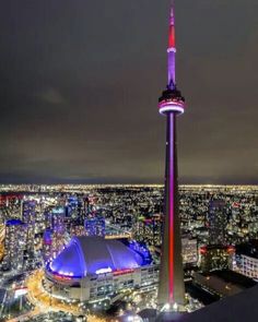 an aerial view of the city at night