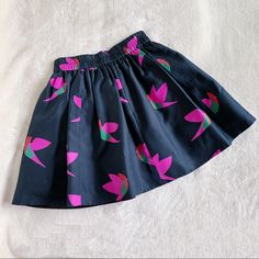 A Poppy-Hued Bird Print Infuses A Retro Feel Into A Feminine Silk-Taffeta Skirt With Plenty Of Volume, Compliments Of An Elastic-Smocked Waistband And A Structured Hem. A Lovely And Artistic Piece From Epic Era Of The Designer Featuring The Beautiful Mind Of Peace And Love Promoting! Side-Seam Pockets. Approx. Length: 20". Lined. Silk; Dry Clean. By Marc By Marc Jacobs; Pink Full Skirt With Elastic Waistband, Pink Relaxed Mini Skirt With Gathered Detail, Marc Jacobs Runway, Taffeta Skirt, Silk Taffeta, Jacob Black, Bird Print, Print Skirt, Beautiful Mind