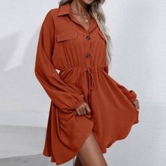 Reposhing This Item I Purchased From @Sophiaheck10. Loved It, But Ready To Rotate For Something New. Questions? Leave A Comment Below! Button Up Shirt Dress, Split Long Dress, Collared Shirt Dress, Women Long Sleeve Dress, Rust Dress, Boho Maxi Dress, Plaid Tops, Sleeveless Sweater, Batwing Sleeve