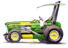 a drawing of a green and yellow tractor