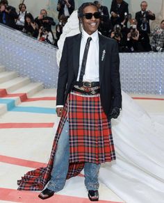 Asap Rocky Met Gala, Asap Rocky Outfits, Asap Rocky Fashion, Spirit Week Outfits, Pretty Flacko, Met Gala Outfits, Tartan Fashion, Western Outfits Men, Gala Outfit