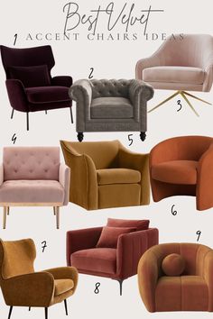 the best velvet chairs for every type of living room or bedroom in one color and size