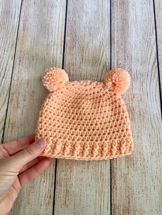 Peach mini pom pom hat by Two Seaside Babes Thoughtful Baby Shower Gifts, Bear Ears, Cute Photography, Pom Pom Hat, Gifts For New Parents, New Parents, Photography Props, Pom Pom, Baby Shower Gifts