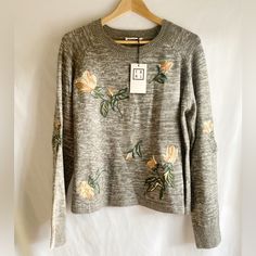 Nwt Thml Knit Sweater In Gray & Colorful Embroidered Flowers. Crew Neck. Large - Fabric Info & Care Details In Photos Need Measurements Or Have Questions? Please Comment Below! *Smoke Free Home & Fast Shipping Knit Tops With Floral Embroidery For Fall, Floral Embroidery Knit Tops For Fall, Fall Floral Embroidered Crew Neck Sweater, Fitted Crew Neck Sweater With Floral Embroidery, Embroidered Fitted Casual Sweater, Fitted Embroidered Knit Sweater, Casual Embroidered Sweater For Fall, Fitted Casual Embroidered Sweater, Fitted Embroidered Casual Sweater