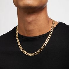 Dress up your look with minimal effort when you add this stylish solid 14K gold curb chain necklace for men to your outfit. Fashioned in solid 14K gold This 9.9mm-wide curb chain keeps your attire looking fresh and up-to-date. Wear it solo as a statement piece or layered with your other favorite necklaces. The 22.0-inch necklace secures with a lobster claw clasp. Classic Formal Cuban Link Necklace With Figaro Chain, 14k Gold Cuban Link Chain Necklace, Formal 14k Gold Cuban Link Necklace, Classic Cuban Link Necklace With Chunky Chain, Formal 14k Gold Cuban Link Necklace With Figaro Chain, 14k Gold Cuban Link Necklace For Formal Occasions, Gold Modern Cuban Link Necklace With Curb Chain, Modern Gold Cuban Link Curb Chain Necklace, Classic Cuban Link Curb Chain Necklace