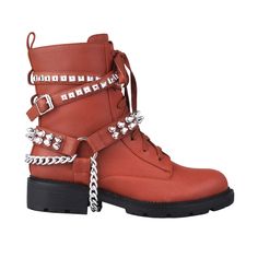 These vibrant and stylish boots will let you enter the world with style. These privileged boots, which are made of vegan leather and adorned with chains and studs, will stand out and provide an edgy edge to any ensemble. They are the ideal choice to transition your outfits from day to night, with an ankle buckle closure for a snug fit and a 1.5"H heel. These fashionable boots are ideal for wearing with jeans or skirts and are sure to draw attention. With these shoes, you'll undoubtedly feel pamp Stylish Boots, Look Your Best, Wedge Sneaker, Shoe Game, Shoe Collection, Fashion Boots, Winter Boot, Snug Fit, Hiking Boots