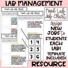 the lab management sheet is shown with instructions for each student's tasks and their activities