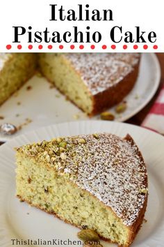 a slice of italian pistachio cake on a plate