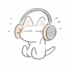 a drawing of a cat wearing headphones