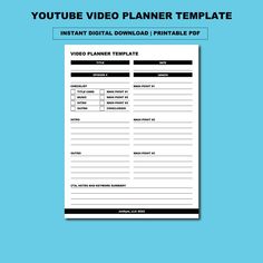 a video planner is shown with the text, instant digital printable template for videos