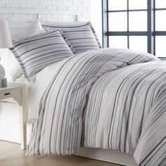 Side View of Coastal Stripes Gray Comforter Set Full Size Comforter, Linen Comforter, Coastal Bedroom Decorating, Best Duvet Covers, Striped Duvet, Striped Duvet Covers, Fine Living, Coastal Bedroom, Reversible Duvet Covers