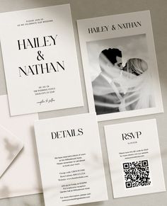 the wedding stationery is laid out on top of each other