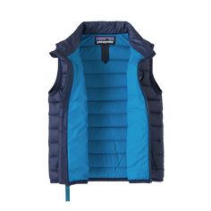 Our Baby Down Sweater Vest provides adaptable warmth that layers easily. The vest features lightweight  windproof and tear-resistant 1.6-oz 30-denier 100% recycled polyester mini-ripstop shell fabric with a 2.2-oz 100% polyester plain-weave lining  both with a DWR (durable water repellent) finish. Down is warmer  lighter and more compressible for its weight than other insulating fiber so  for core warmth  this vest is insulated with 700-fill-power Recycled Down (duck and goose down reclaimed fro Navy Nylon Outerwear For Outdoor, Navy Nylon Windproof Outerwear, Navy Windproof Nylon Outerwear, Navy Nylon Functional Outerwear, Sporty Waterproof Nylon Puffer Jacket, Casual Recycled Polyester Puffer Jacket For Outdoor, Casual Recycled Polyester Puffer Jacket For Outdoor Activities, Lightweight Nylon Sports Outerwear, Casual Patagonia Puffer Jacket For Outdoor Activities