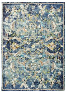 Featuring a delicately distressed Jacobean pattern, this deliciously soft area rug is sure to please. Botanical swirls in peach, yellow, and cream dance upon a background of blue in this striking design. Manufactured of polypropylene on a cotton... Jacobean Pattern, Navy Blue Rug, Shades Of Beige, Soft Carpet, Floral Area Rugs, Rug Shapes, Accent Rugs, Area Rugs For Sale, Rug Store