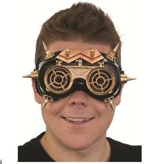 Finish off your Steampunk costume with these Goggles with plastic frames, spikes and smoked lenses. The adjustable elastic strap keeps them secure to your face. Perfect for Halloween, cosplay, theme parties, Steampunk events, theatrical productions and so much more! One size fits most adults, teens and may fit some larger children. Other steampunk costumes and accessories are sold separately on our page – subject to availability. Adjustable Retro Costume Accessories For Costume Party, Adjustable Eye Mask For Festival, Adjustable Eye Mask For Festivals, Punk Halloween Adjustable Masks And Prosthetics, Punk Halloween Masks And Prosthetics Adjustable, Punk Halloween Masks And Prosthetics With Adjustable Fit, Punk Adjustable Masks And Prosthetics For Halloween, Punk Style Adjustable Costume Accessories For Festival, Adjustable Punk Masks And Prosthetics For Cosplay