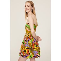 Yellow cotton (100% Cotton). Full skirt. Strapless neckline. Sleeveless. Pull-on. 32" from bust to hemline. Imported. Strapless Neckline, Rent The Runway, Closet Designs, Birds Of Paradise, Full Skirt, Pleated Skirt, Halter Dress, Print Dress, Paradise