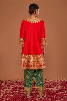 Buy Red Anarkali And Salwar Dupion Embroidered Gota Notched Short Set For Women by Preeti S Kapoor Online at Aza Fashions. Short Anarkali, Gota Embroidery, Red Anarkali, Anarkali Salwar, Anarkali Dress Pattern, Organza Dupatta, Anarkali Dress, Embroidered Shorts, Fashion App