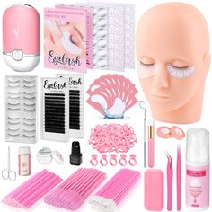 PRICES MAY VARY. Beginner Lash Extension Kit - The lash extension training kit to help you become a professional lash artist. The lash kit for starter includes all the eyelash supplies must have, a mannequin head, practice lashes, lashes extension glue, disposable mascara wands, tweezers, eyelash gel patch, eyelash fan, glue, glue remover, eyelash tape, glue remover for tweezers, lash shampoo, scissors, lash positioning stickers, glue rings and more. Fast Dry Eyelash Extension Glue – Caution! Th Single Lash Extensions, Eyelash Remover, Lash Extension Glue, Lash Extension Training, Lash Extension Supplies, Disposable Mascara Wands, Lash Extension Kit, Eyelash Extension Supplies, Eyelash Extension Kits