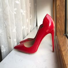 TAAFO Chic Glossy Red Side V Cut Women Pointy Toe High Heels Formal Dress Party Shoes Plus Size 33-46 12cm Red-33 Red Pointed Toe Heels For Valentine's Day, Red Glossy Pointed Toe Heels, Luxury Red Heels With 4-inch Heel, Red Pointed Toe Boots With 4-inch Heel, Party Models, Designer Formal Dresses, Red Pointed Toe Heels With 4-inch Heel, Pump Types, Fashion High Heels