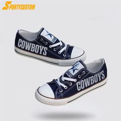 NFL Dallas Cowboys Low Top Canvas Shoes Sport Sneakers Dominate The Streets With Authentic Nfl Style the ultimate footwear for football enthusiasts. These stylish and versatile shoes are designed with the iconic NFL team logos and colors, allowing you to proudly represent your favorite team wherever you go. The low top design offers a modern [...] Casual Custom Lace-up Sneakers For Sports Season, Casual Lace-up Custom Sneakers For Sports Season, Casual Low-top Sneakers For Sports Events, Canvas Shoes With Logo Print And Round Toe, White Sole Skate Shoes With Logo Print For Sports, Casual High-top Skate Shoes For Sports Events, Casual Sneakers With Rubber Sole For Sports Events, Team Sneakers For Game Day, Custom Low-top Sneakers With Logo For Sports