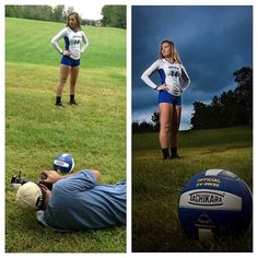 two pictures of people in sports uniforms on the grass