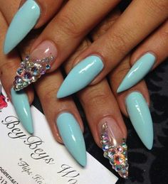 Baby blue nails Glam Nails, Fabulous Nails, Dope Nails, Creative Nails, Gorgeous Nails, Stiletto Nails