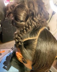 Wedding Hairstyles Inspiration, Hoco Hairstyles Natural Hair, Two Braids Going Back With Hair Down, Creative Straight Hairstyles, Black Hoco Hairstyles, Quick Weave Swoop Hairstyles, Easy Birthday Hairstyles Black Women, Hair Styles For 20 Year Olds, Strapless Dress Updo Hairstyles