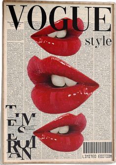 the front cover of a magazine with three red lips