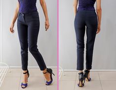 Stretch jeans line pants Material: cotton and polyester Fabric: cotton-60%polyester-36%lycra-4% Details - a belt with loops and a button - a zipper - jeans front pockets - pockets on the back - yoke on the back - slits down on the hem SIZES: Tops and Bottoms Size XS                                                                                                  bust- around 34" / 84 cm  waist- around 24''/ 62 cm hips- around 34''/ 86 cm Size S bust- around 35''/ 88 cm waist- around 26''/ 66 cm h Stretch Dress Pants With Belt Loops, Stretch Jeans With Belt Loops For Work, Fitted Jeans With Belt Loops For Business Casual, Stretch Dress Pants With Belt Loops For Office, Trendy Stretch Jeans For Business Casual, Office Bottoms With Stretch And Belt Loops, Stretch Bottoms With Belt Loops For Office, Straight Leg Office Pants With Hip Pockets, Straight Leg Pants With Hip Pockets For Office