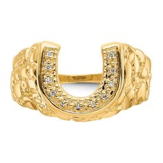 14k Yellow Gold Casted Polished I1 Clarity G-I Color 1/20ct. Diamond Open Back Prong Set Ring Average Weight 5.53 gm, Width of Item 3 to 14 MM (tapered) Yellow Gold Horseshoe Jewelry For Anniversary, Elegant Gold Horseshoe Rings, Elegant Yellow Gold Horseshoe Rings, 14k Gold Horseshoe Ring, Horseshoe Design, Yellow Pearl Earrings, Brown Pearl Earrings, Birthday Pendant, Nautical Earrings