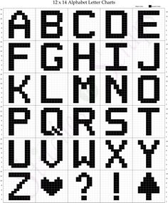 the alphabet letters and numbers are made out of pixelated squares, which have been drawn in