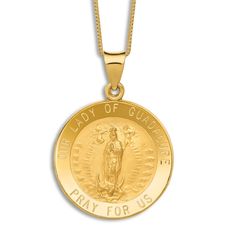 A bold statement of faith, this miraculous medal features the image of Our Lady of Guadalupe and the words" Pray For Us". Fashioned in 14K yellow gold, the 18-inch box chain secures in place with a lobster clasp. Statement Of Faith, Jared The Galleria Of Jewelry, Our Lady Of Guadalupe, Lady Of Guadalupe, Pray For Us, Miraculous Medal, Box Chain, Our Lady, Spring Rings