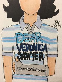 a drawing of a person with long hair wearing a shirt that says dear veronica sawer