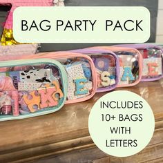 the back pack includes 10 + bags with letters and other items for kids to use