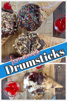 homemade drumsticks with ice cream and sprinkles on them are shown