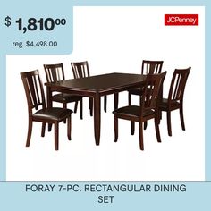 With a chic, simple design and cozy, padded seats, this seven-piece, espresso wood dining table set is an inviting addition to any dining room. The solid wood table is made with an 18-inch expandable leaf to easily accommodate your guests. This tasteful, transitional table set is complete with six chairs upholstered in smooth faux leather material for a luxurious look and feel.# Pieces In Set: 7Included: 1 Table(s), 6 Chair(s)Features: UpholsteredJoinery: ScrewedSeating Capacity: 6Shape: Rectan… Wood Dining Table Set, Solid Wood Table, Dining Table Set, Dining Sets, Wood Dining Table, Table Set, Dining Table Setting, Wood Table, Upholstered Chairs