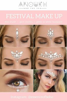 Festival Looks Makeup, Gemstone Makeup, Festival Makeup Rhinestones, Festival Makeup Tutorial, Music Festival Makeup, Festival Makeup Rave, Halloweenský Makeup