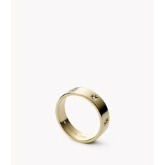 This band ring features gold-tone stainless steel. Rings Pretty, Fossil Ring, Thick Ring, Mens Rings Fashion, Post Grad, Jewelry Hair Accessories, Gift Inspo, Ringe Gold, Summer Plans