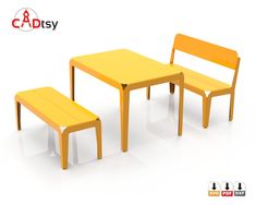 two chairs and a table are shown with the same color as each chair in this image