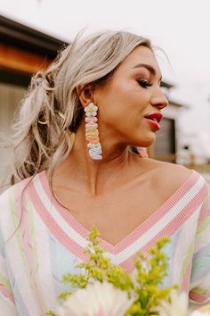 – These are giving every bunny love easter vibes – Lightweight beaded earrings in stunning pastel colors with contrasting gold and silver accent – Adorable daisy studs with a dangling EASTER pendant – Measures at 4-inches in length Easter Vibes, Daisy Studs, Happy Vibes, Silver Accents, Women Clothing Boutique, Gold And Silver, Happy Easter, Online Womens Clothing, Pastel Colors