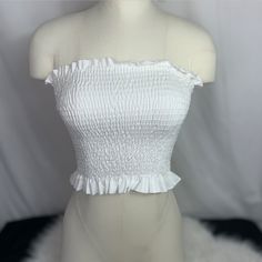 White Poofy Looking Tube Top White Ruffled Tube Top White Tube Top, White Tube, Figure Skater, Significant Other, Tube Top, High Heels, Color White, Womens Tops, Crop Tops