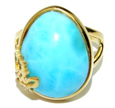 Handmade Unique 925 Sterling Silver ring with unique one of a kind Larimar,  8.90 grams of marvelous handcrafted jewelry design. Only one piece availble ready to ship! It's unique worldwide ring - simply piece of art in world of fine jewelry. Precious Blue Larimar 14K Gold over  .925 Sterling Silver handmade ring size 8 1/4  RING DETAILS: Weight: 8.90g; Size: 8 1/4; Material: Sterling Silver; Main stone: Larimar; Other stones: , ; Dimension: L- 3/4, W - 5/8, T- 3/8 inch; Stamp / Mark: 925; Condi Luxury Citrine Rings Stamped 925, Unique Silver Jewelry, Jewelry Online Store, Pendant Rings, Online Jewelry Store, Gemstone Pendant, 925 Sterling Silver Ring, Handmade Ring, Handmade Silver