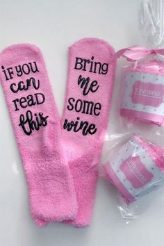 Brand new super-soft pink fuzzy socks with anti-slip lettering on the soles. They come in adorable cupcake packaging. Perfect stocking stuffer or gift to pair with a bottle of wine! One size fits most. Pink Fuzzy Socks, X Mas Gifts, Sock Cupcakes, Cupcake Packaging, Wine Socks, Cupcake Gift, Fleece Socks, Wine Print, Fluffy Socks