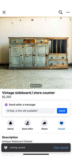 an old dresser has been converted into a vintage sideboard / store counter for sale