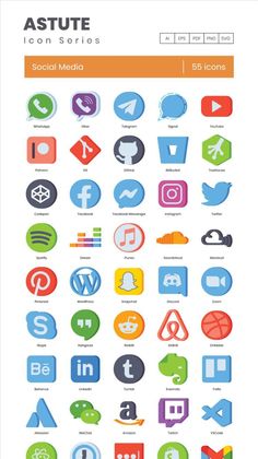 an info sheet with different social icons on it and the text, astute icon series