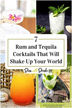 Collage of 4 rum and tequila cocktails. Tequila And Rum Drinks, Tequila Rum Cocktails, Spicy Rum Cocktails, Tequila Cocktails Recipes, Rum Based Cocktails Recipe, Hibiscus Rum Cocktail, How To Make Rum, Grenadine Cocktail, Cool Cocktails