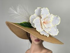 "Vogue hats are perfect for horse racing events, church, the Kentucky derby, weddings, garden tea parties and charity events. 100% Brand new, hand made and high quality. One size hat.(20\" - 23.\") Adjustable inner band Brim is approx. 5,5\" Wired brim Please feel free to ask me any questions or special requests. Please visit my other shop https://www.etsy.com/shop/BridalWorldAccessory Thank you for visiting my shop." Elegant Mini Flower Hat For Kentucky Derby, Elegant Flower Mini Hat For Kentucky Derby, Elegant Mini Flower Hats For Kentucky Derby, Beige Hats With Handmade Flowers For Kentucky Derby, Beige Kentucky Derby Hat With Handmade Flowers, Spring Flower Hats For Races, Summer Floral Fascinator For Races, Flower Shaped Fascinator For Kentucky Derby Church Events, Flower-shaped Fascinator For Kentucky Derby Church Occasions