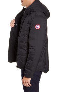 Deliciously warm down insulates a hip-length quilted jacket outfitted with single-hand adjustable drawcords at the hood and hem for custom comfort. Highly compressible, it stuffs into its own interior pocket, making it easy to pack along with you. Style Name:Canada Goose Lodge Packable Windproof 750 Fill Power Down Hooded Jacket. Style Number: 5791378. Quilted Jacket Outfit, Canada Goose Hat, Nordstrom Outfit, Canada Goose Mens, Warm Down, American Fashion Designers, White Ducks, Black Fits, Quilted Jacket