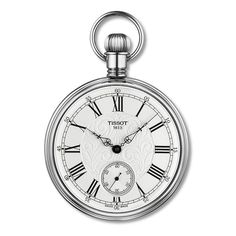 This Tissot Lepine Mechanical Pocket watch combines history and tradition with modern expertise. The white dial includes Roman numeral indexes and a small seconds subdial and is topped by a hesalite mineral crystal set in a 51mm palladium-plated brass case. The mechanical movement has a power reserve of 46 hours. Style # T8614059903300. Mechanical Pocket Watch, Watch Tattoos, Tissot Watches, Mechanical Movement, Mens Gift Sets, White Dial, Roman Numerals, Swiss Watches, Minerals Crystals