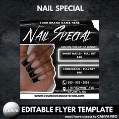 a black and white flyer for nail salon